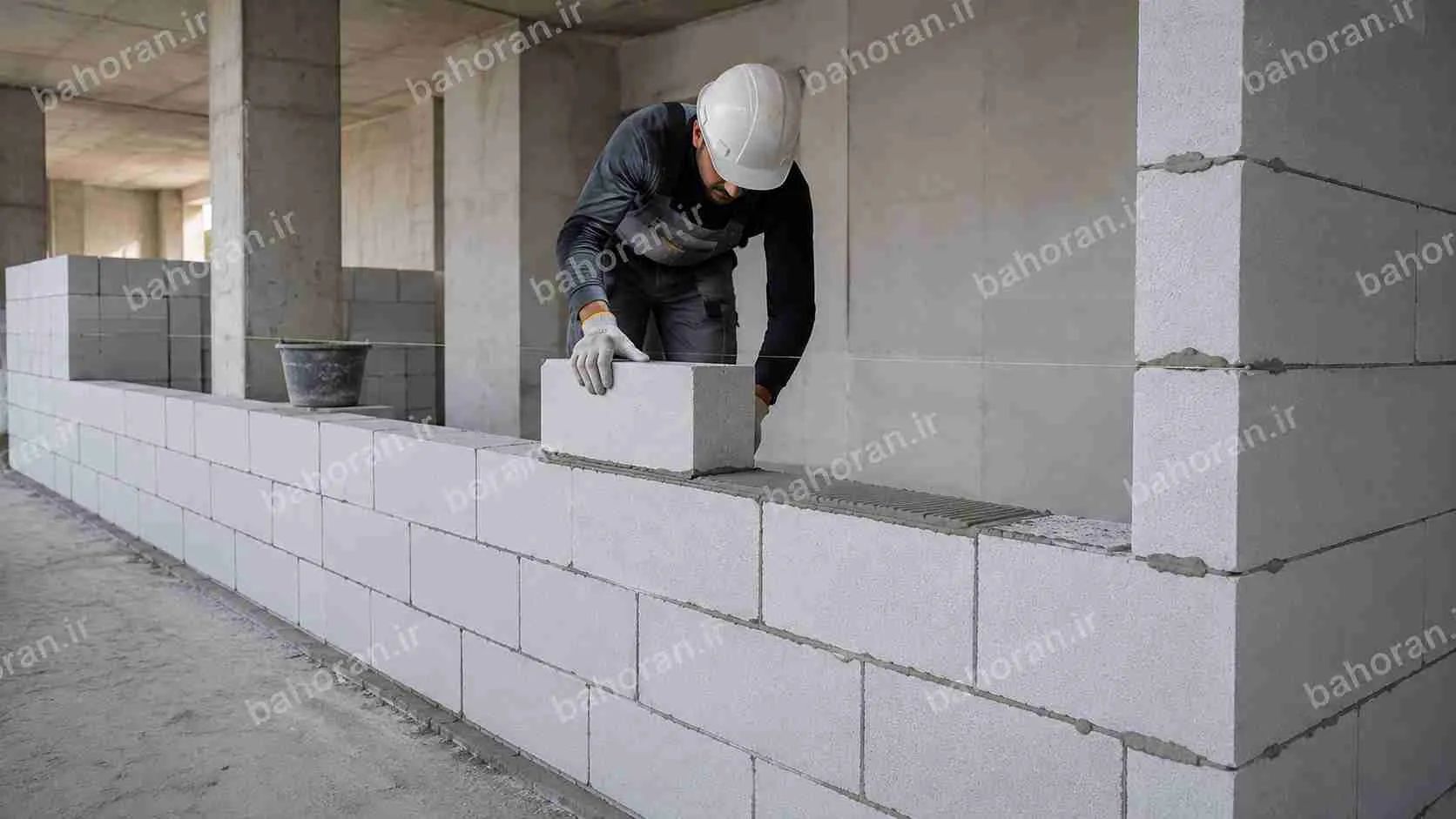 دیوارچینی بلوک هبلکس ۱۵ سانتی در ساختمان اداری